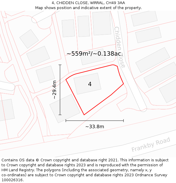 4, CHIDDEN CLOSE, WIRRAL, CH49 3AA: Plot and title map