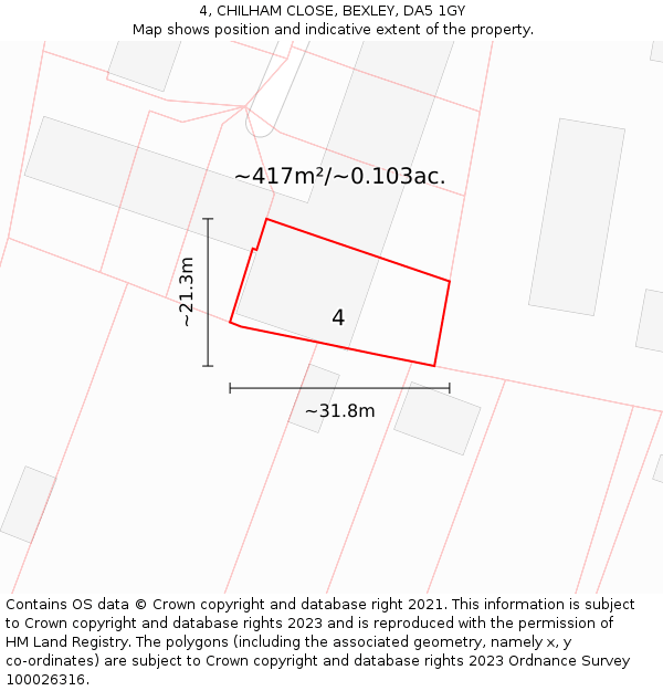 4, CHILHAM CLOSE, BEXLEY, DA5 1GY: Plot and title map