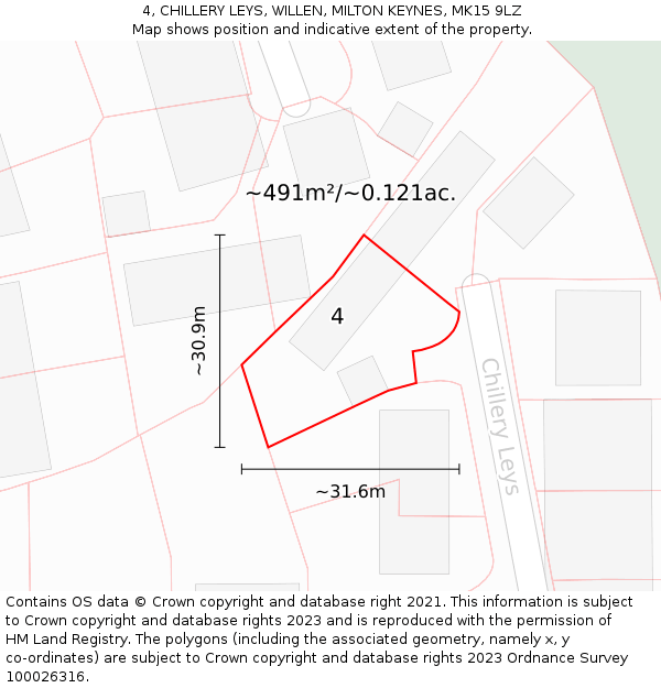 4, CHILLERY LEYS, WILLEN, MILTON KEYNES, MK15 9LZ: Plot and title map