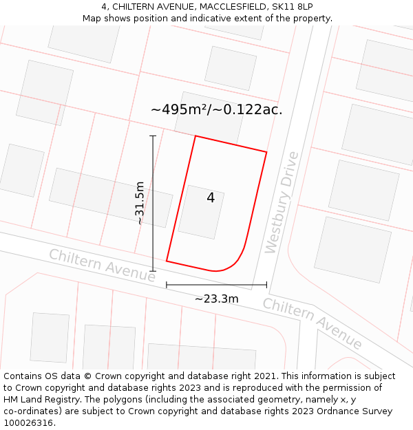 4, CHILTERN AVENUE, MACCLESFIELD, SK11 8LP: Plot and title map