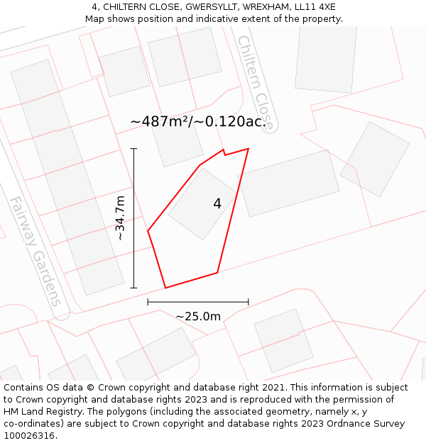4, CHILTERN CLOSE, GWERSYLLT, WREXHAM, LL11 4XE: Plot and title map