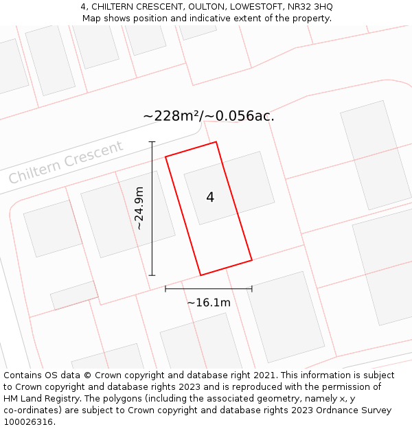 4, CHILTERN CRESCENT, OULTON, LOWESTOFT, NR32 3HQ: Plot and title map