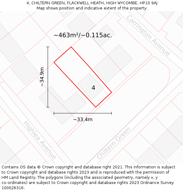 4, CHILTERN GREEN, FLACKWELL HEATH, HIGH WYCOMBE, HP10 9AJ: Plot and title map