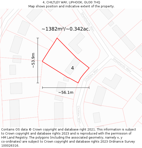 4, CHILTLEY WAY, LIPHOOK, GU30 7HQ: Plot and title map