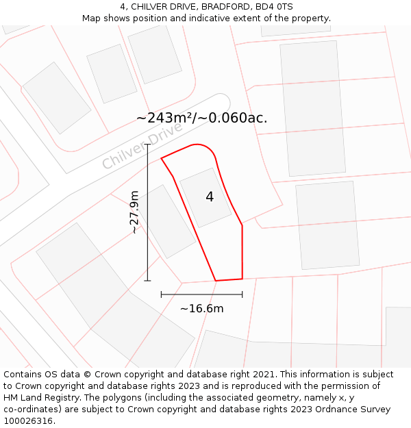 4, CHILVER DRIVE, BRADFORD, BD4 0TS: Plot and title map