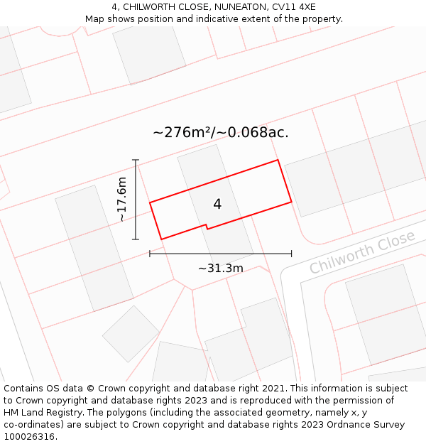 4, CHILWORTH CLOSE, NUNEATON, CV11 4XE: Plot and title map