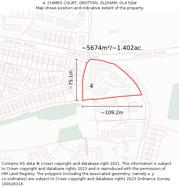 4, CHIMES COURT, GROTTON, OLDHAM, OL4 5QW: Plot and title map