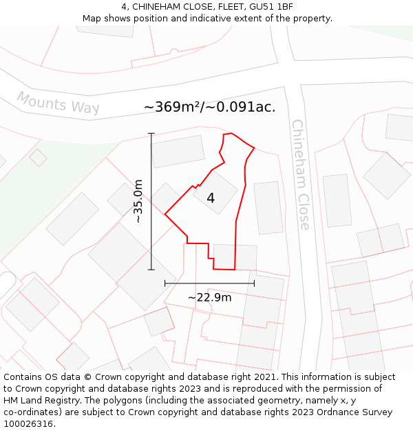 4, CHINEHAM CLOSE, FLEET, GU51 1BF: Plot and title map