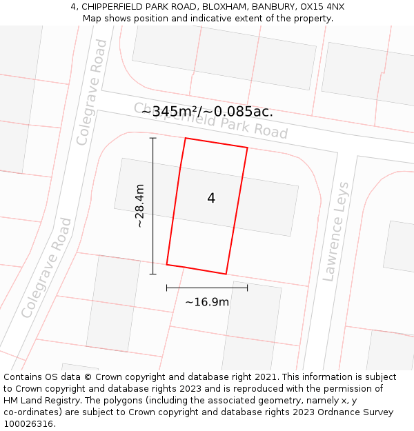 4, CHIPPERFIELD PARK ROAD, BLOXHAM, BANBURY, OX15 4NX: Plot and title map