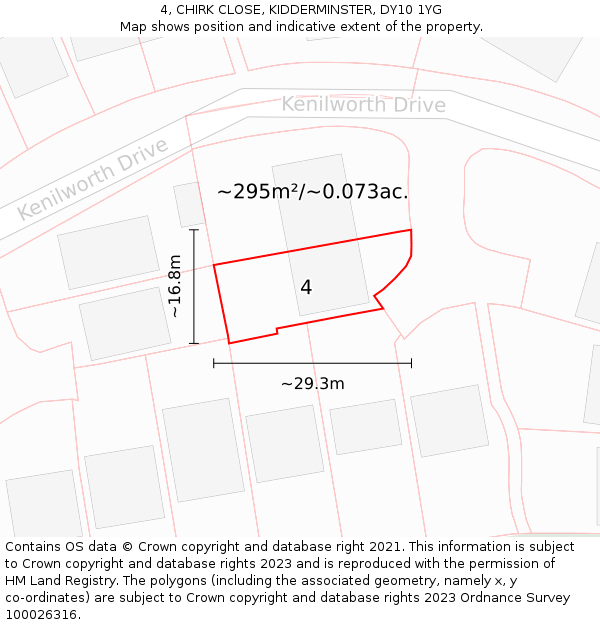 4, CHIRK CLOSE, KIDDERMINSTER, DY10 1YG: Plot and title map