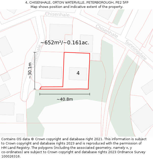 4, CHISENHALE, ORTON WATERVILLE, PETERBOROUGH, PE2 5FP: Plot and title map