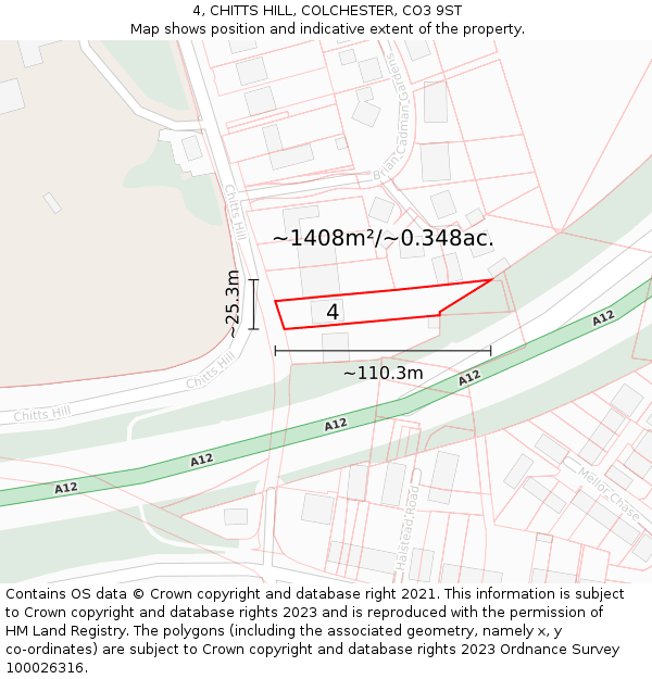 4, CHITTS HILL, COLCHESTER, CO3 9ST: Plot and title map