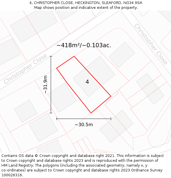 4, CHRISTOPHER CLOSE, HECKINGTON, SLEAFORD, NG34 9SA: Plot and title map