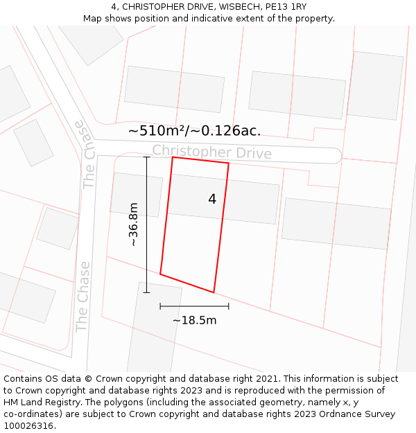 4, CHRISTOPHER DRIVE, WISBECH, PE13 1RY: Plot and title map
