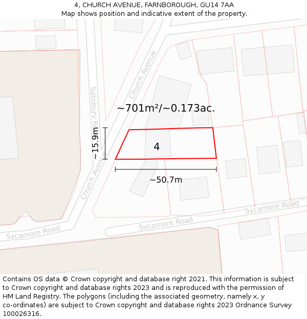 4, CHURCH AVENUE, FARNBOROUGH, GU14 7AA: Plot and title map
