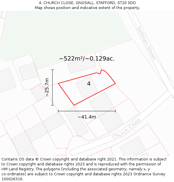 4, CHURCH CLOSE, GNOSALL, STAFFORD, ST20 0DD: Plot and title map