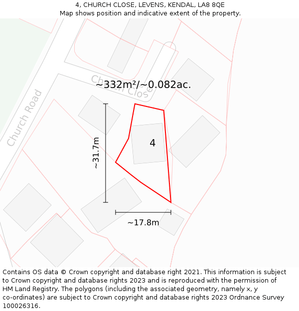 4, CHURCH CLOSE, LEVENS, KENDAL, LA8 8QE: Plot and title map