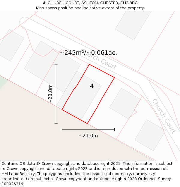 4, CHURCH COURT, ASHTON, CHESTER, CH3 8BG: Plot and title map