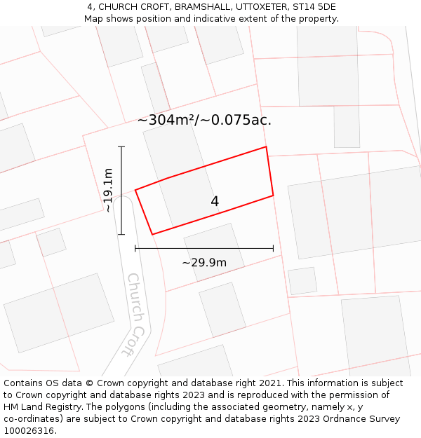 4, CHURCH CROFT, BRAMSHALL, UTTOXETER, ST14 5DE: Plot and title map