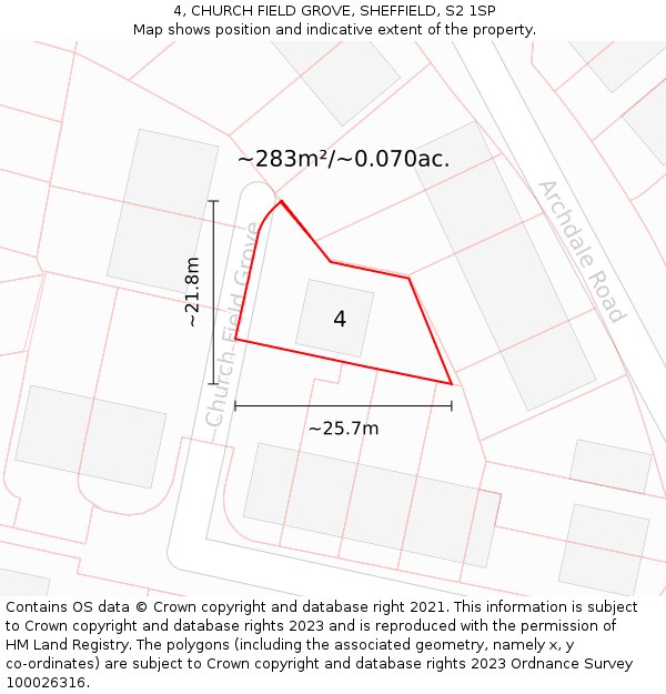 4, CHURCH FIELD GROVE, SHEFFIELD, S2 1SP: Plot and title map