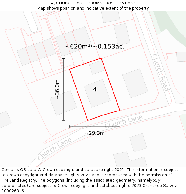4, CHURCH LANE, BROMSGROVE, B61 8RB: Plot and title map