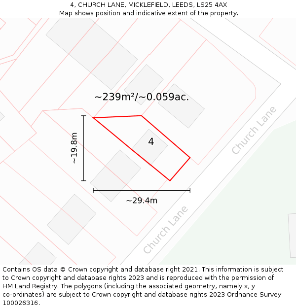 4, CHURCH LANE, MICKLEFIELD, LEEDS, LS25 4AX: Plot and title map