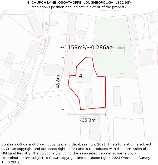 4, CHURCH LANE, OSGATHORPE, LOUGHBOROUGH, LE12 9SY: Plot and title map