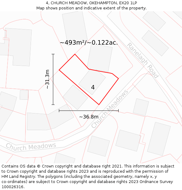 4, CHURCH MEADOW, OKEHAMPTON, EX20 1LP: Plot and title map