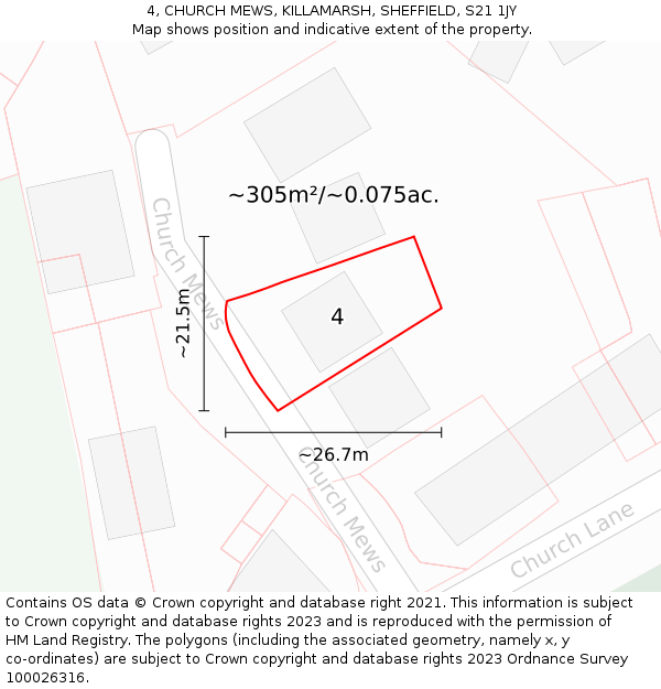 4, CHURCH MEWS, KILLAMARSH, SHEFFIELD, S21 1JY: Plot and title map