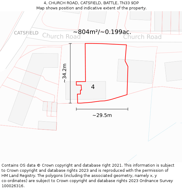4, CHURCH ROAD, CATSFIELD, BATTLE, TN33 9DP: Plot and title map