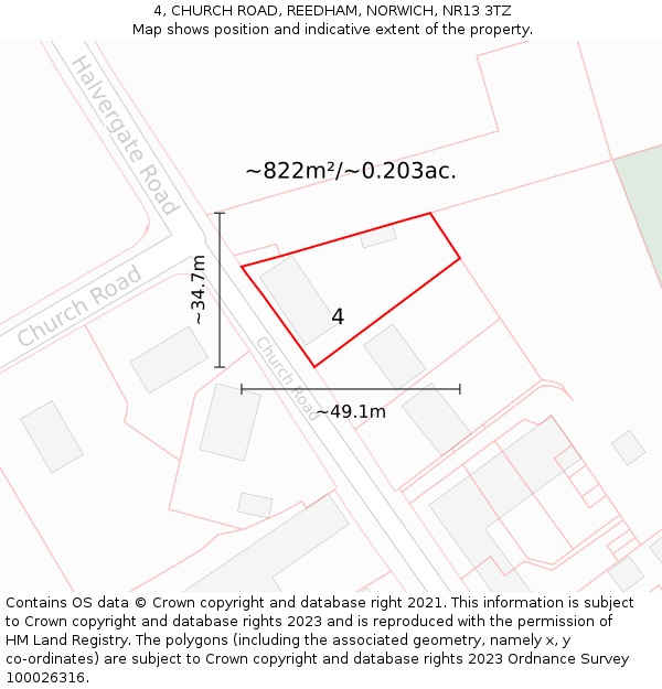 4, CHURCH ROAD, REEDHAM, NORWICH, NR13 3TZ: Plot and title map