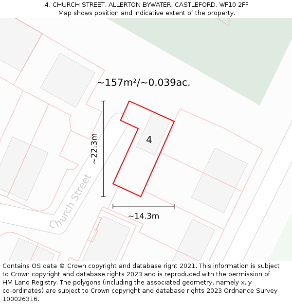 4, CHURCH STREET, ALLERTON BYWATER, CASTLEFORD, WF10 2FF: Plot and title map