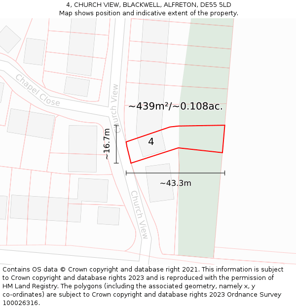 4, CHURCH VIEW, BLACKWELL, ALFRETON, DE55 5LD: Plot and title map