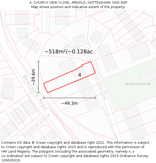 4, CHURCH VIEW CLOSE, ARNOLD, NOTTINGHAM, NG5 9QP: Plot and title map