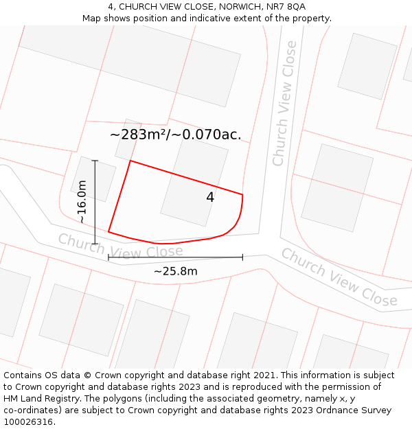 4, CHURCH VIEW CLOSE, NORWICH, NR7 8QA: Plot and title map