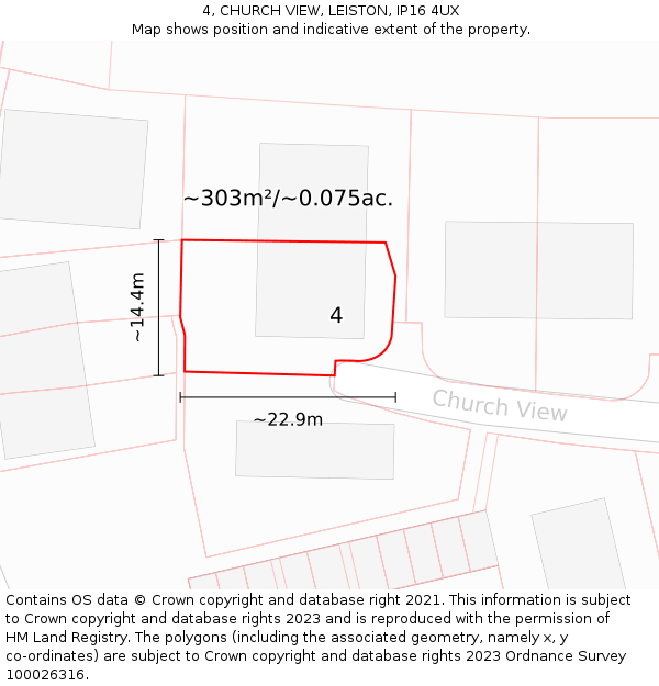 4, CHURCH VIEW, LEISTON, IP16 4UX: Plot and title map