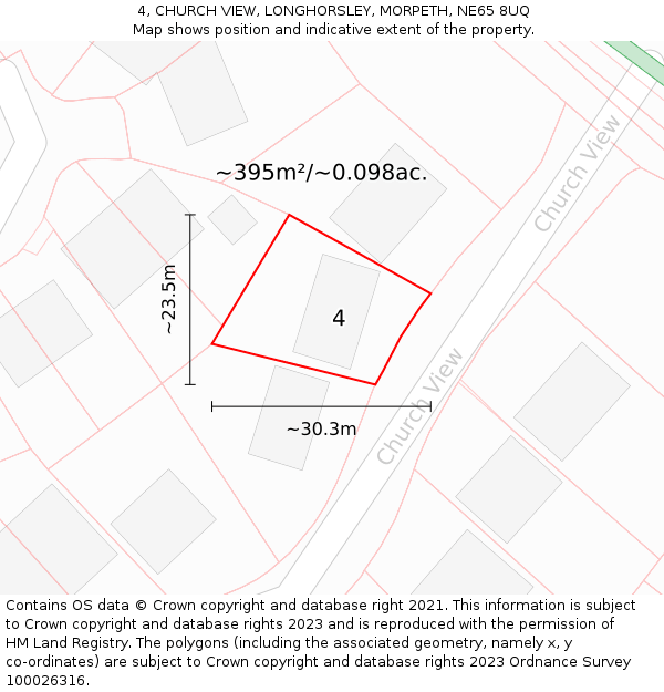 4, CHURCH VIEW, LONGHORSLEY, MORPETH, NE65 8UQ: Plot and title map