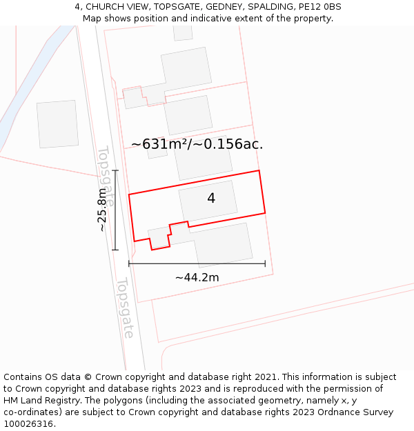 4, CHURCH VIEW, TOPSGATE, GEDNEY, SPALDING, PE12 0BS: Plot and title map