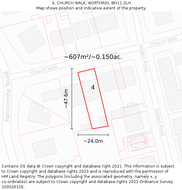 4, CHURCH WALK, WORTHING, BN11 2LH: Plot and title map