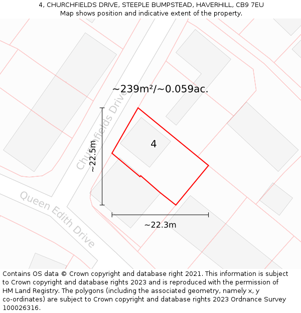 4, CHURCHFIELDS DRIVE, STEEPLE BUMPSTEAD, HAVERHILL, CB9 7EU: Plot and title map