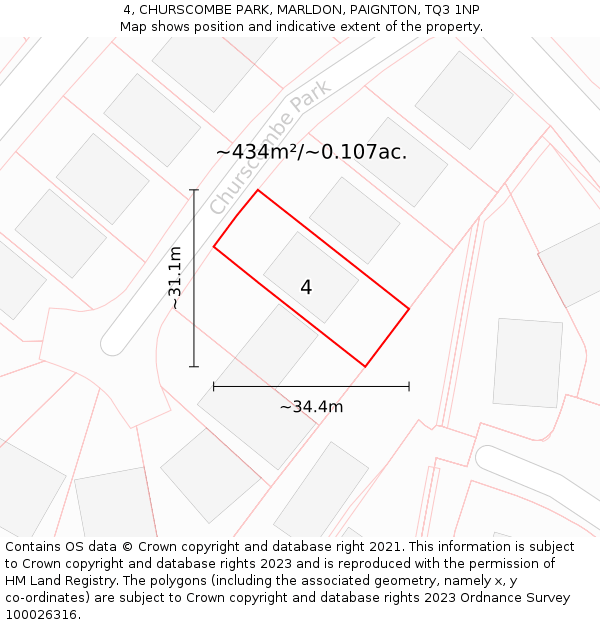 4, CHURSCOMBE PARK, MARLDON, PAIGNTON, TQ3 1NP: Plot and title map