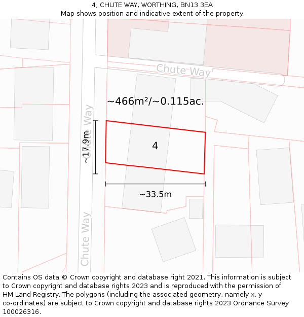 4, CHUTE WAY, WORTHING, BN13 3EA: Plot and title map