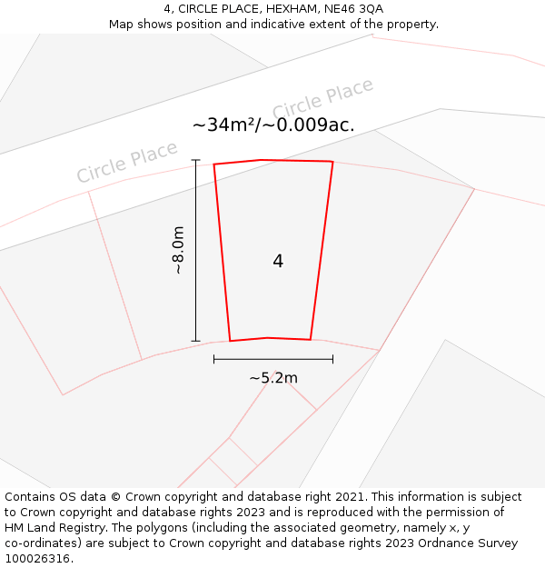 4, CIRCLE PLACE, HEXHAM, NE46 3QA: Plot and title map