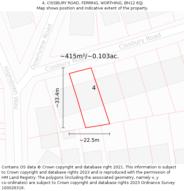 4, CISSBURY ROAD, FERRING, WORTHING, BN12 6QJ: Plot and title map