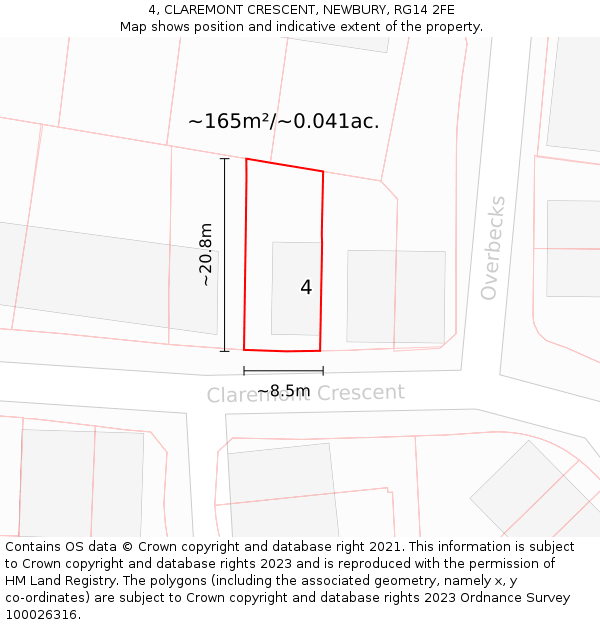 4, CLAREMONT CRESCENT, NEWBURY, RG14 2FE: Plot and title map