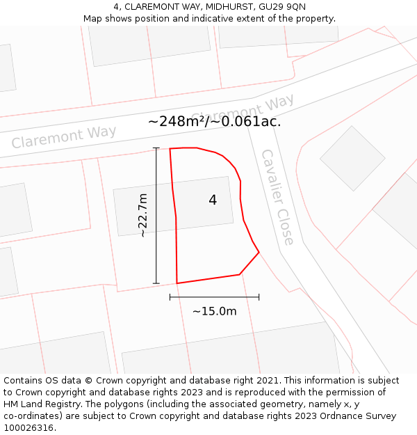 4, CLAREMONT WAY, MIDHURST, GU29 9QN: Plot and title map