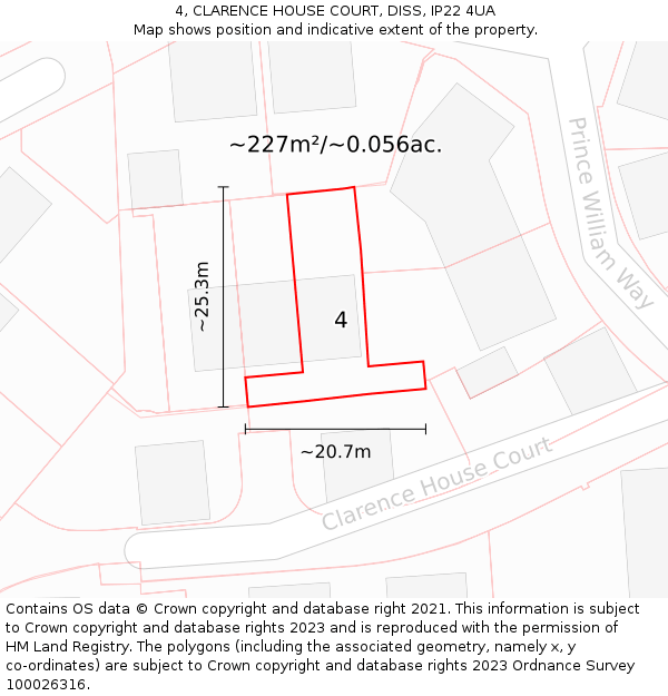 4, CLARENCE HOUSE COURT, DISS, IP22 4UA: Plot and title map