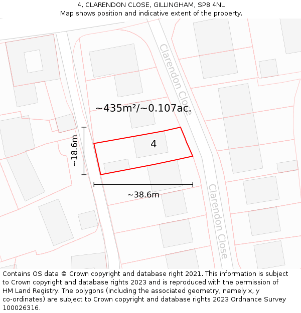 4, CLARENDON CLOSE, GILLINGHAM, SP8 4NL: Plot and title map