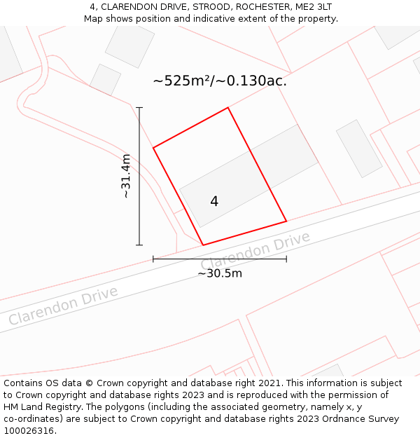 4, CLARENDON DRIVE, STROOD, ROCHESTER, ME2 3LT: Plot and title map