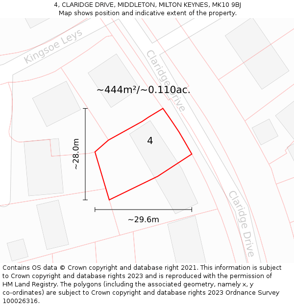 4, CLARIDGE DRIVE, MIDDLETON, MILTON KEYNES, MK10 9BJ: Plot and title map